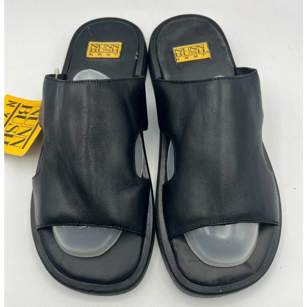 Nunn Bush NXXT Mens Slide Sandals Size 7 M Black Leather Slip On Shoes New Tags